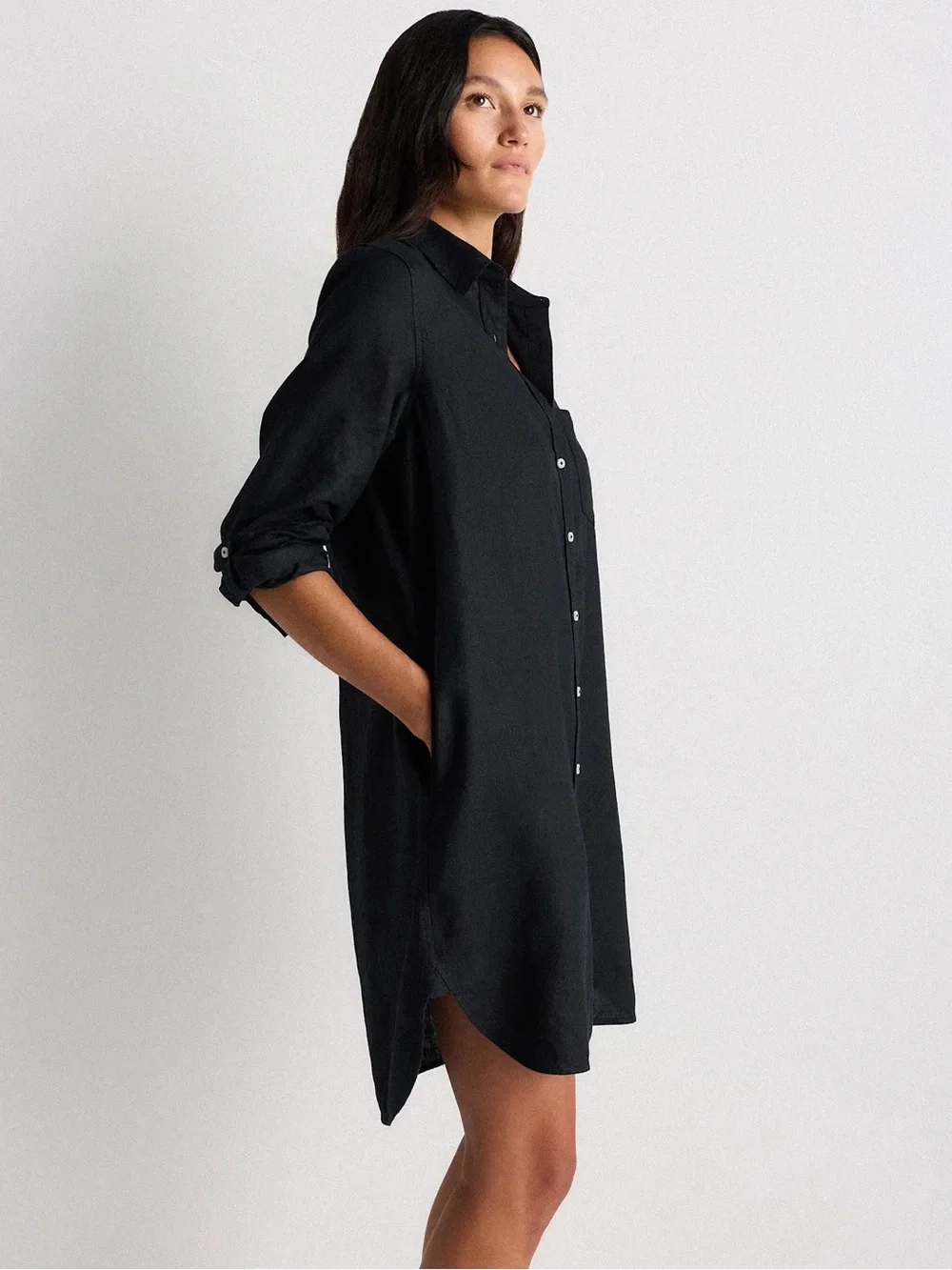 NWT QUINCE 100% European Linen Shirt Dress Black Small